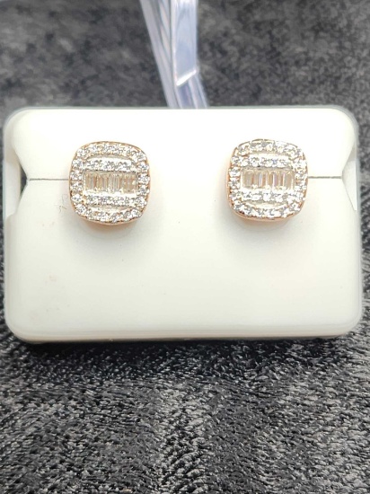 Buggett Squared Diamond Sterling Silver Earrings, 1.27 CTW, (*INSIDE OFFICE*)