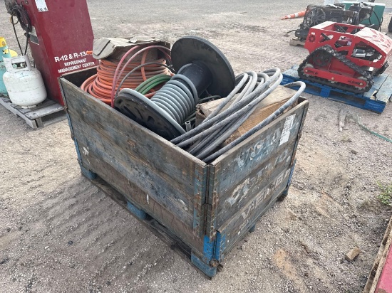 Group of Various Air Hoses in Wooden Crate
