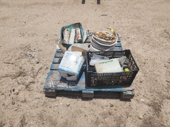 (1) Pallet w/ (2) Bundles of Tag Line Rope, Fire Logs, Rain Bird Water Sprinkler System, Water Pump