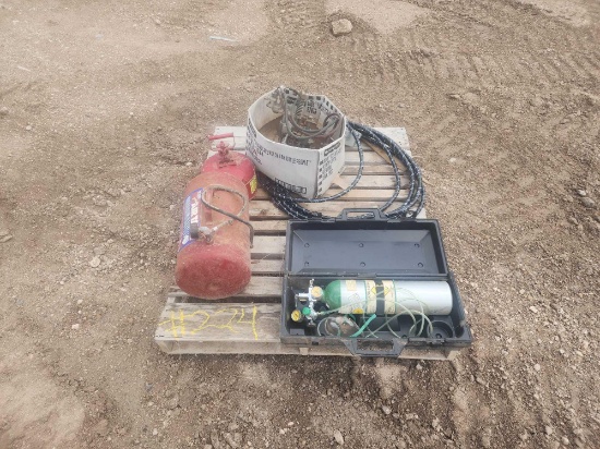 Pallet w/ Air Works Portable Air Tank, Oxygen Tank w/ Mask in Hardcase Carrier, etc.
