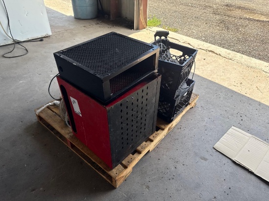 1 Pallet w/ Dehumidifier, Plastic Bins w/ Cables & Misc. Items