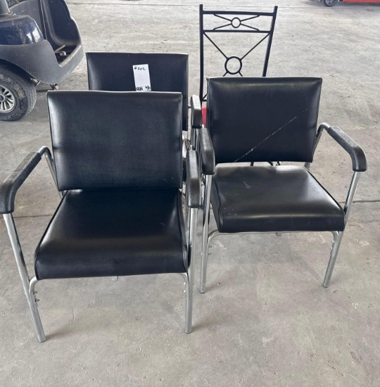 (3) Black Reclining Salon Chairs, (1) Metal Chair w/Red Seat