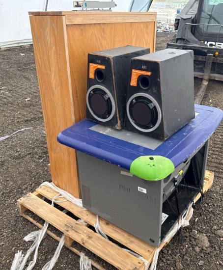 (2) Altec Lansing MX6021 Speakers, (1) Children's SMART Touch Table, (1) Bookcase on Pallet