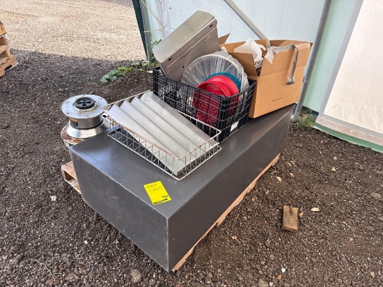 Pallet w/Oasis Water Cooler, Black File Cabinet, In Sink Erator Waste Disposer Model SS20-35,