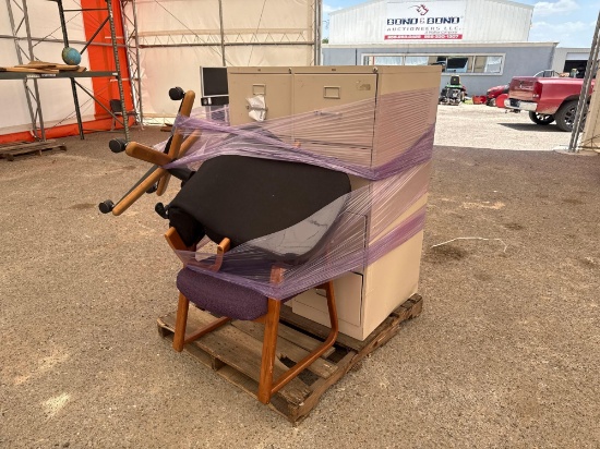 (1) Pallet w/ (1) Rolling Chair, (1) Office Chair, (2) Filing Cabinets