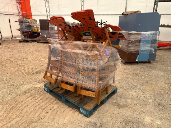 (1) Pallet w/Group of Wooden Chairs, (2) Wooden Decorative School Cut Outs