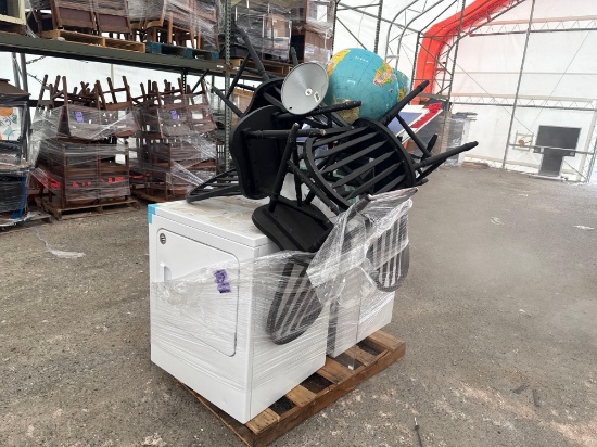 (1) Pallet w/ (1) Roper Washing Machine, (1) Dryer, Chairs, (1) Disassembled Globe, etc.