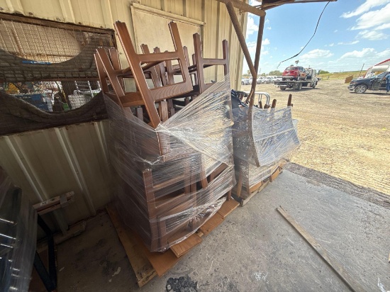 (2) Pallets w/ Wooden Chairs, (1) Wheelchair