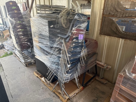 (1) Pallet w/ Student Chairs, (1) Wheelchair, (1)Versamatic commercial upright vacuum cleaner, etc.