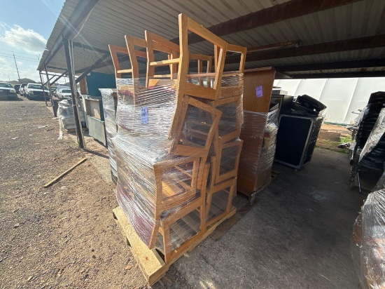 Group of Wood Student Chairs on Pallet