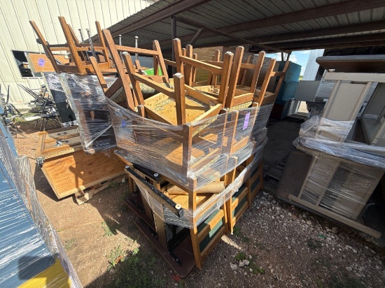 Group of Wooden Student Chairs on Pallet