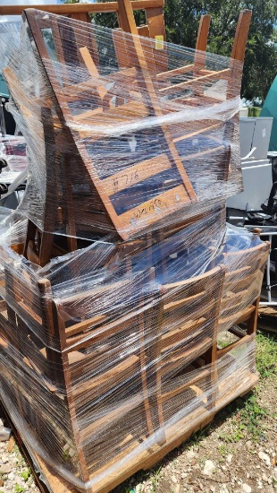 Group of Wooden Student Chairs on Pallet