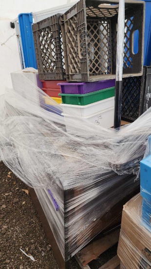 (2) Pallets w/ Table, Colorful Bins, Black Crates, Building Fluency Learning Materials, etc.
