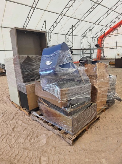 (4) Pallets w/ Student Combo Desks, Bookshelves, Metal Filing Cabinet, Couch, Shako Box, Etc.