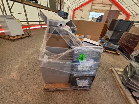 Pallet w/ Assortment of Computer Wires, Projectors, Desk Phones, Computer Mouses, Etc.