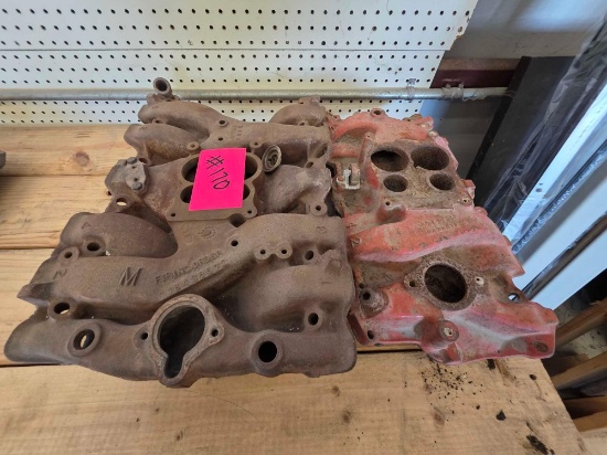 (2) Vintage Cast Iron V8 Intake Manifolds