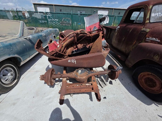 Vintage Metal Frame, Front Cowl Section, and Exposed Steering/Suspension Components