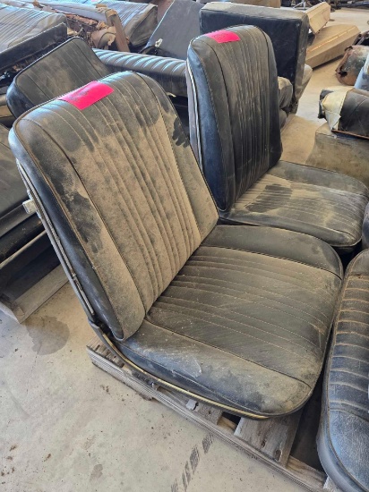(2) Vintage Black Vinyl Front Bucket Seats w/Vertical Pleats