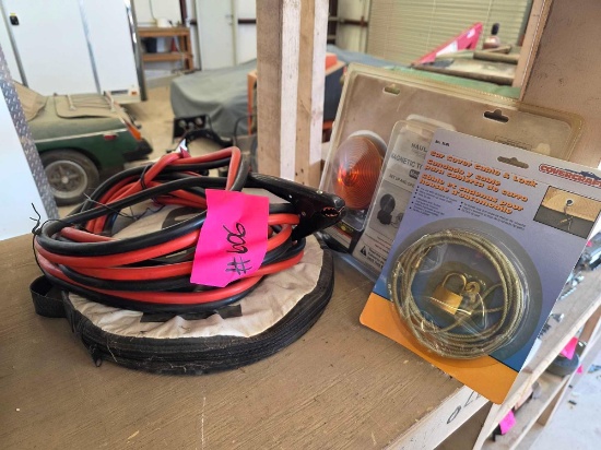(1) Haul-Master 12 Volt Magnetic Tow Light Kit, Battery Jumper Cables, Vu-Tron Welding Cable, etc.