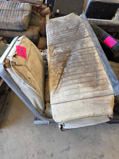 Pair of Vintage White Vinyl Front Seats, White Vinyl Back Bench Seat