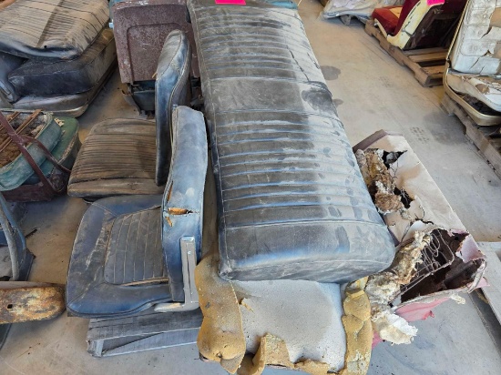 (2) Dark Vinyl Automotive Bucket-Style Seats, (1) Dark Vinyl Bench Seat