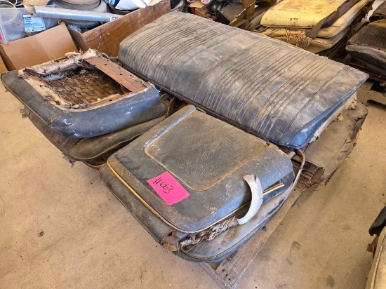 Pallet w/(2) Vintage Black Vinyl Front Bucket Seats and Back Seat Bench