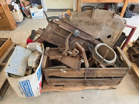 Crate w/Assorted Vintage Automotive Mechanical Parts