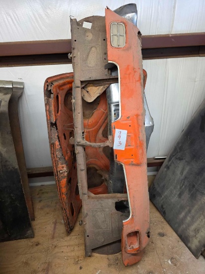 Group of Vintage Automotive Bumpers, Body Frame Pieces, Hood