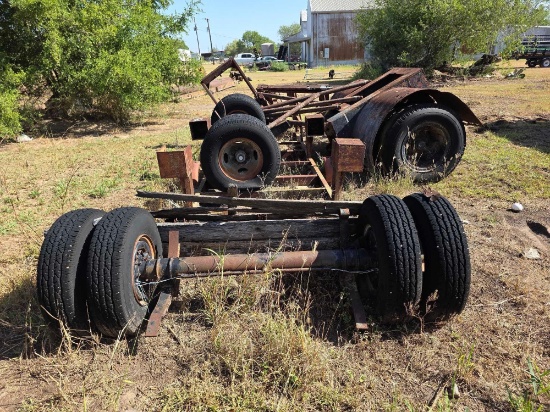 Group of Heavy Duty Dual Wheel Axles w/steel frame assemblies & Split Steel Pipe