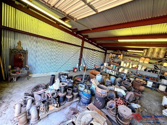 Group of Assorted Heavy Metal Pipe Fittings, Flanges, Pipe Sections, Spoke Handwheels, etc.