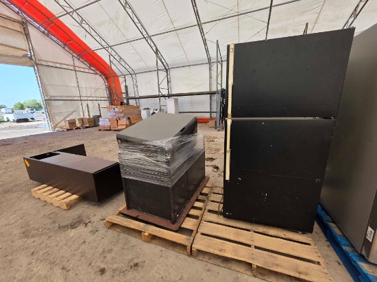 (3) Pallets w/ Top-Freezer Refrigerator, Rolling Chair,Fellowes Shredder, Small Desk, Wooden Hutch