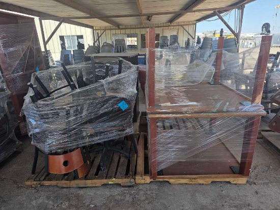 (4) Pallets w/ (2) Tables, Chairs, Desk, (3) Cushion Office Chairs