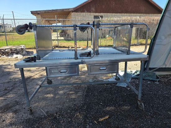 Stainless Steel Table w/ Bottom Drawers and Cutting Board on Top, (2) Meal Utility Carts