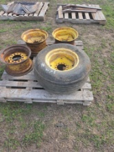 (3) Tractor Wheel Rims & (1) Farm Tire