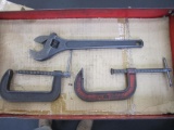 2 C CLAMPS & CRESENT WRENCH