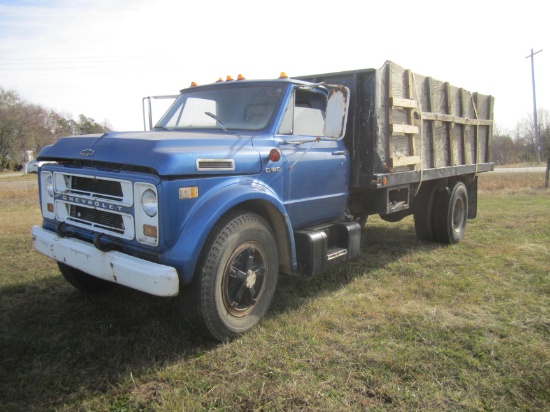 1971 CHEVROLET C-60 GAS, 5 SD W/ 2 SD TRANS, 16’ TWIN CYL DUMP, GRAIN SIDES, NEW BRAKE SYSTEM, NEW R