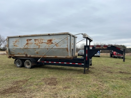 2019 TEXAS PRIDE GOOSENECK CONTAINER MOVING TRAILER, DUAL TANDEM, WITH (2) 20’ STEEL CONTAINERS