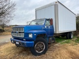 1988 FORD F-700, 22’ VAN BODY, TOMMY GATE, NOT RUNNING CURRENTLY BUT HOPE TO HAVE BY SALE DAY