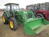 JD 5085E CAB, DSL, LEFT HAND REVERSER, DUAL REMOTES, SELLS WITH JD H240 LOADER; 798 HOURS, SN:1LV508