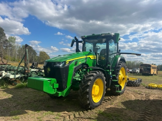 JD 8R 280 MFWD  CAB, DSL, POWERSHIFT TRANS, DUALS, QUICK HITCH, FULL SET WEIGHTS, (5) REMOTES, 480/8