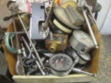 BOX OF MISC GAUGES & TOOLS