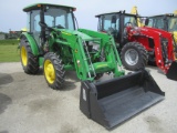 JD 5075E TRACTOR, MFWD, CAB, LEFT HAND REVERSER, SELLS WITH 520M LOADER WITH LONG 4-N-1 BUCKET, DUAL