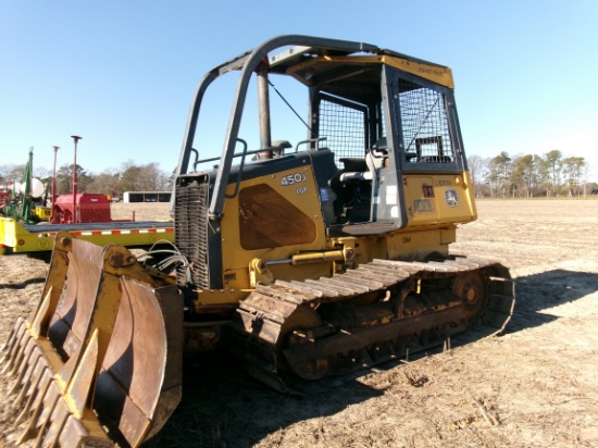 JD 450J LGP DOZER, ROPS, DSL, 10’ 6-WAY BLADE, POWERSHIFT TRANS, 2886 HRS, SN: TO450JX109878 ROOT RA