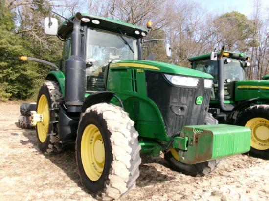 JD 7210R CAB, MFWD, DSL, LEFT HAND REVERSER, WEIGHTS, DUALS, QUICK HITCH, 4 SETS REMOTES