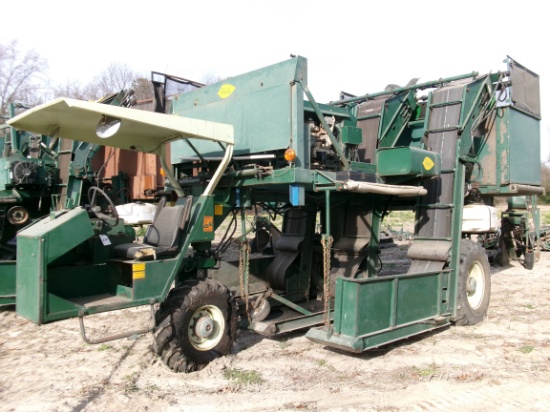 POWELL 2-ROW TOBACCO HARVESTER, TIPPING HEADS, DEFOLIATORS, DUMP BOX, SN: 64191
