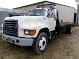 1997 FORD ROLLBACK, DSL ENGINE, 6-SPD TRANS, AIR BRAKES, 24’ CENTURY BED