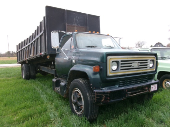 1985 CHEVROLET C-70, GAS ENG, 5 SPD WITH 2 SPD TRANS, 21’ TWIN CYLINDER DUMP