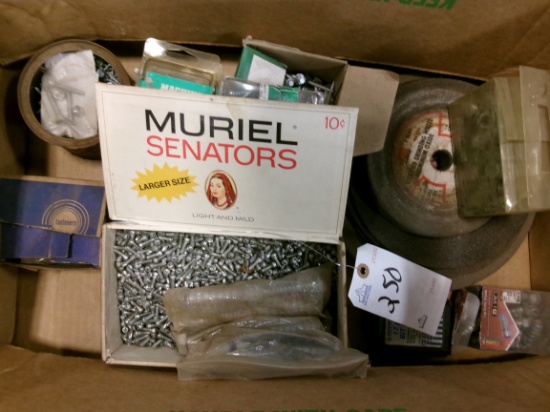 BOX OF GRINDING WHEELS AND MISC.