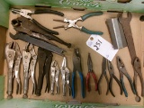 BOX OF VISE GRIPS, PLIERS, ETC