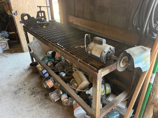 STEEL TABLE WITH VICE AND GRINDER